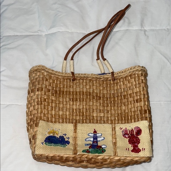 Handcrafted Woven Mini Tote Bag/Purse with Beaded Beach Designs - Picture 1 of 5